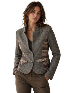 Anthropologie Ett Twa Gray Blazer with Striped Details